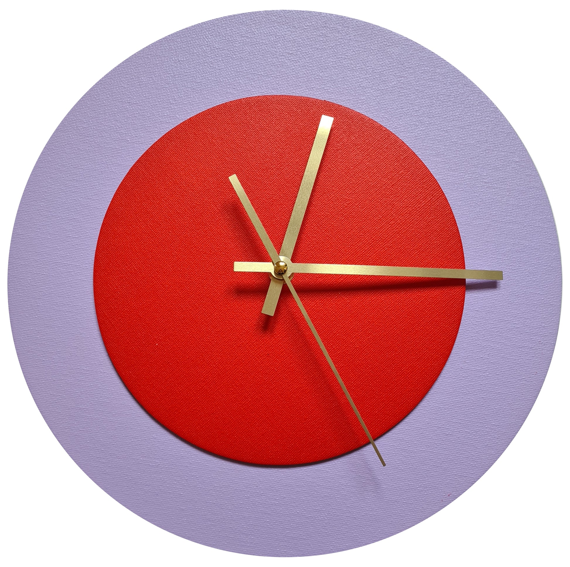 Pop Art Wanduhr Flieder  Hellrot mit goldenen Zeigern 30 cm rund
