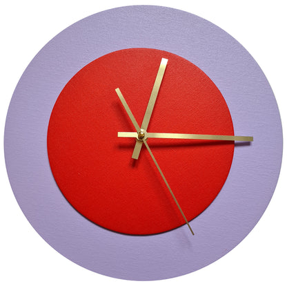 Pop Art Wanduhr Flieder  Hellrot mit goldenen Zeigern 30 cm rund
