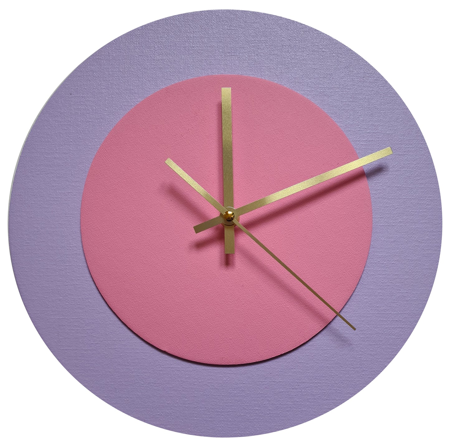 Pop Art Wanduhr Flieder  Rosafarben mit goldenen Zeigern 30 cm rund

