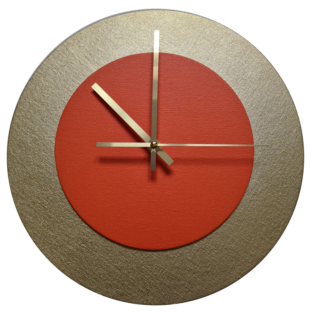 Pop Art Wanduhr Gold  Orangefarben mit goldenen Zeigern 30 cm rund