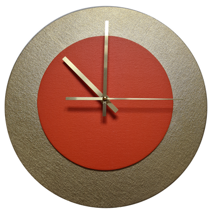 Pop Art Wanduhr Gold  Orangefarben mit goldenen Zeigern 30 cm rund
