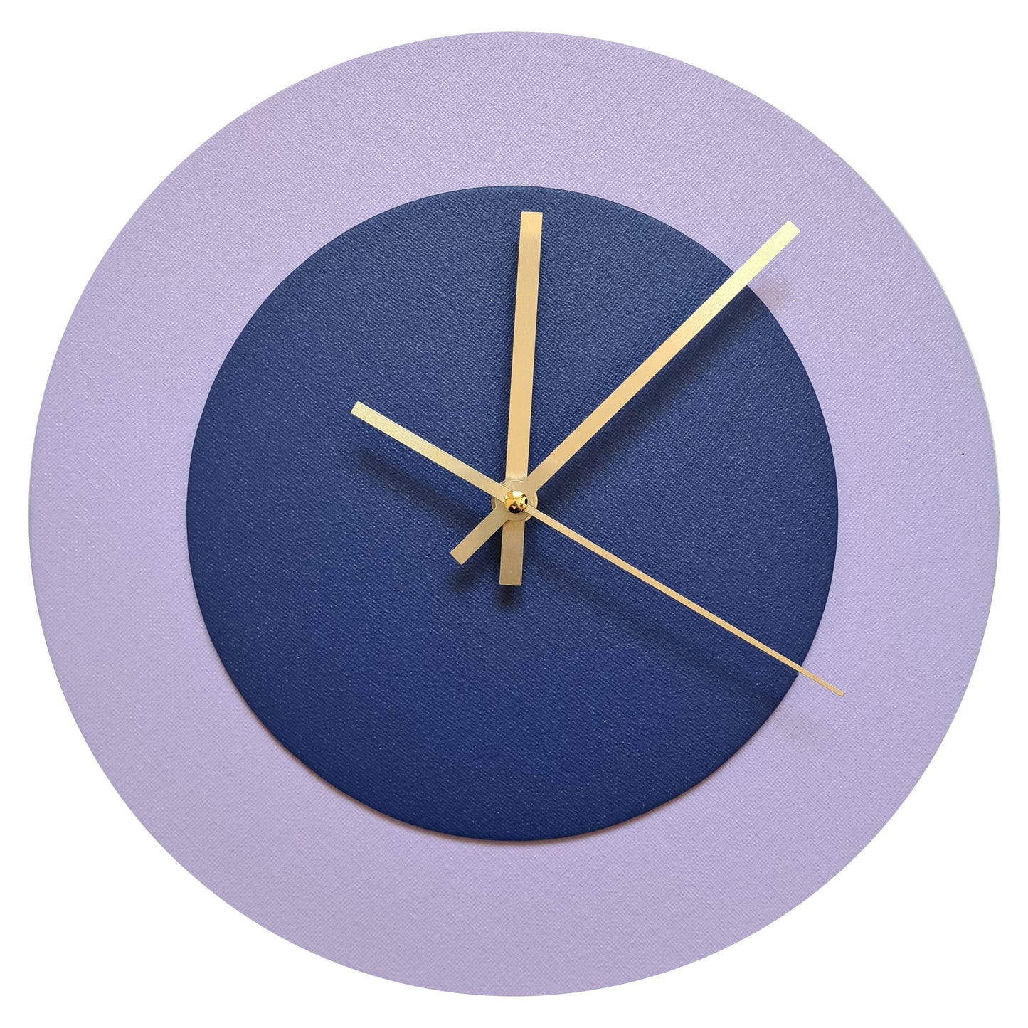 Pop Art Wanduhr Flieder  Dunkelblau mit goldenen Zeigern 30 cm rund
