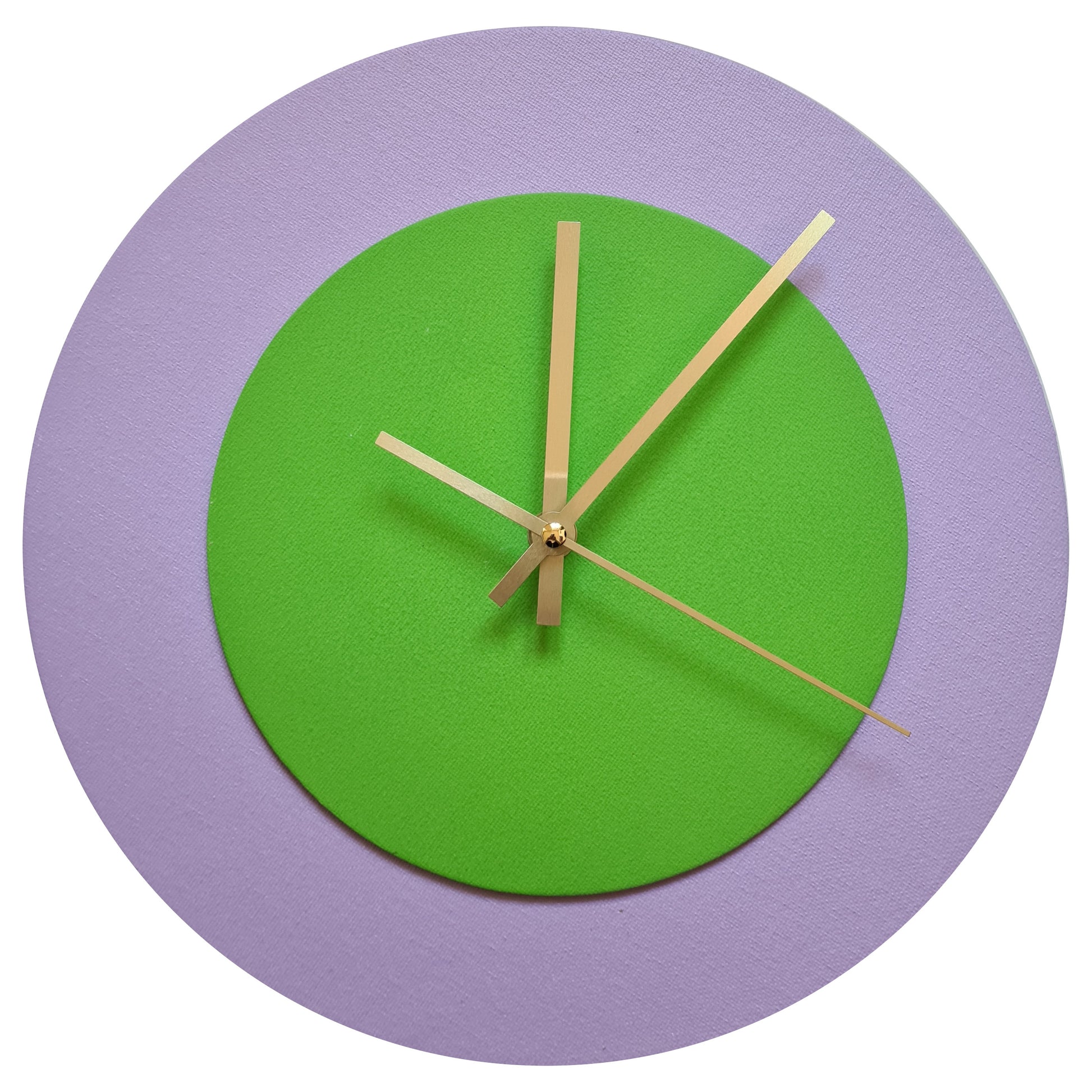 Pop Art Wanduhr Flieder  Hellgrün mit goldenen Zeigern 30 cm rund
