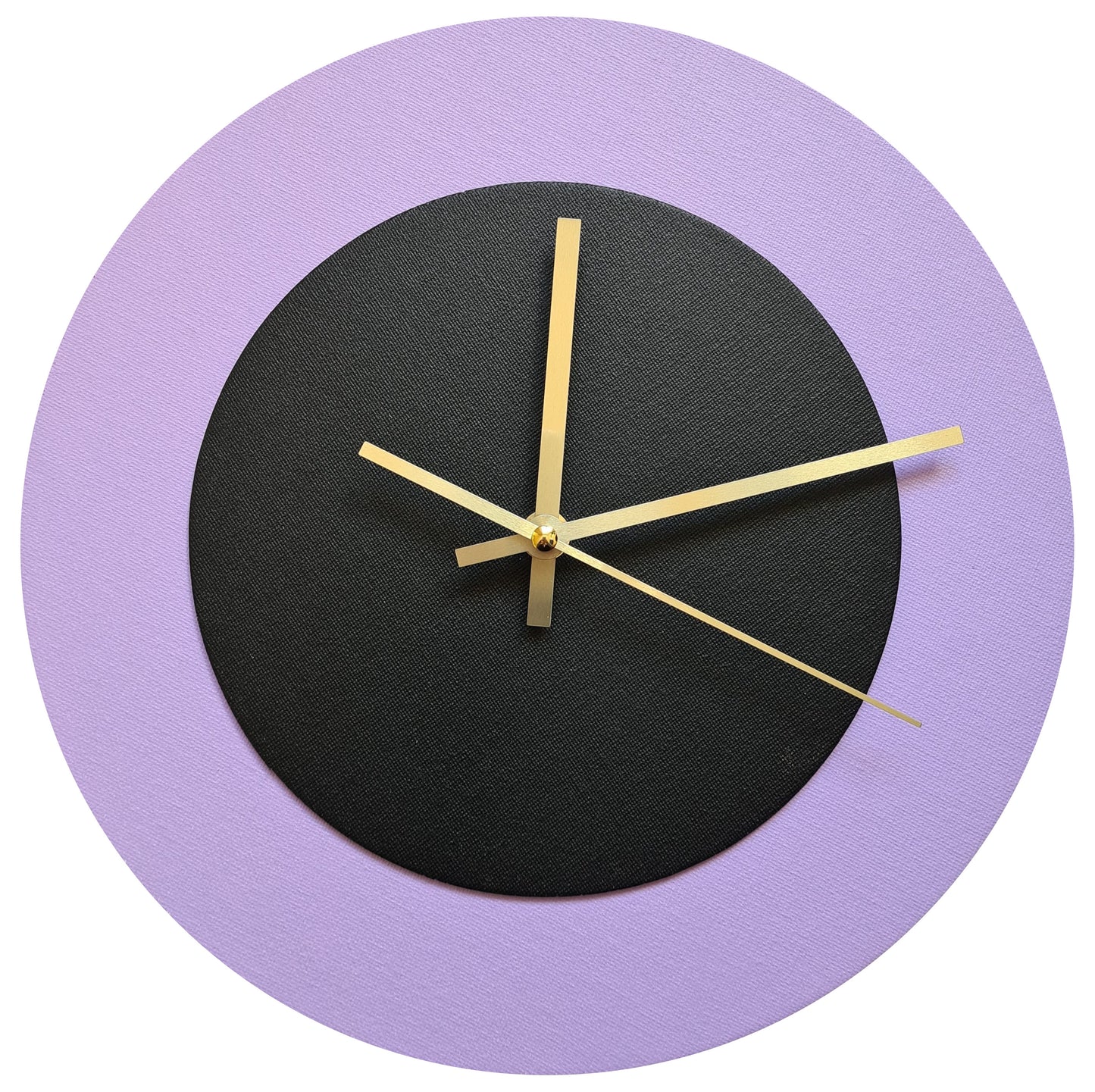 Pop Art Wanduhr Flieder  Schwarz mit goldenen Zeigern 30 cm rund
