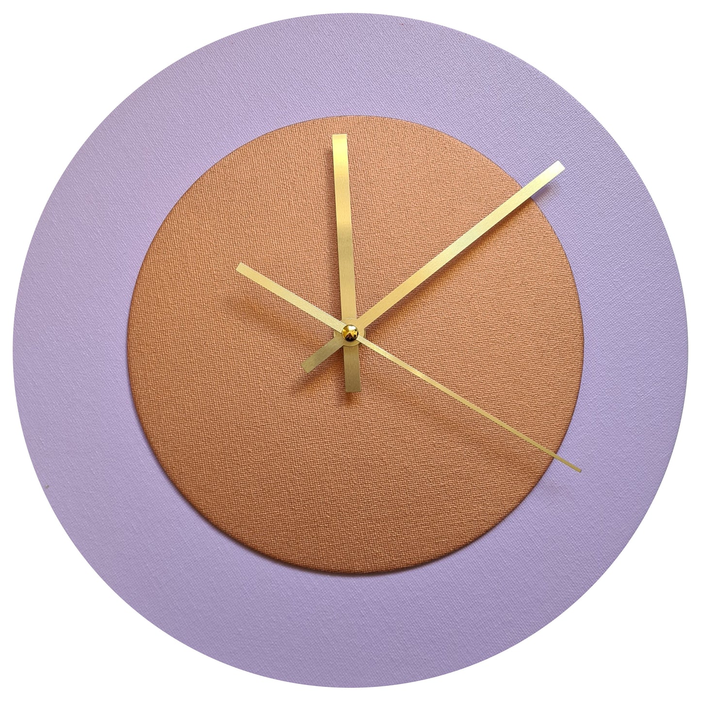 Pop Art Wanduhr Flieder  Bronzefarben mit goldenen Zeigern 30 cm rund
