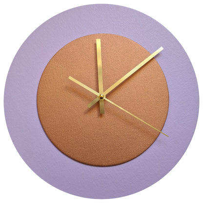 Pop Art Wanduhr Flieder  Bronzefarben mit goldenen Zeigern 30 cm rund
