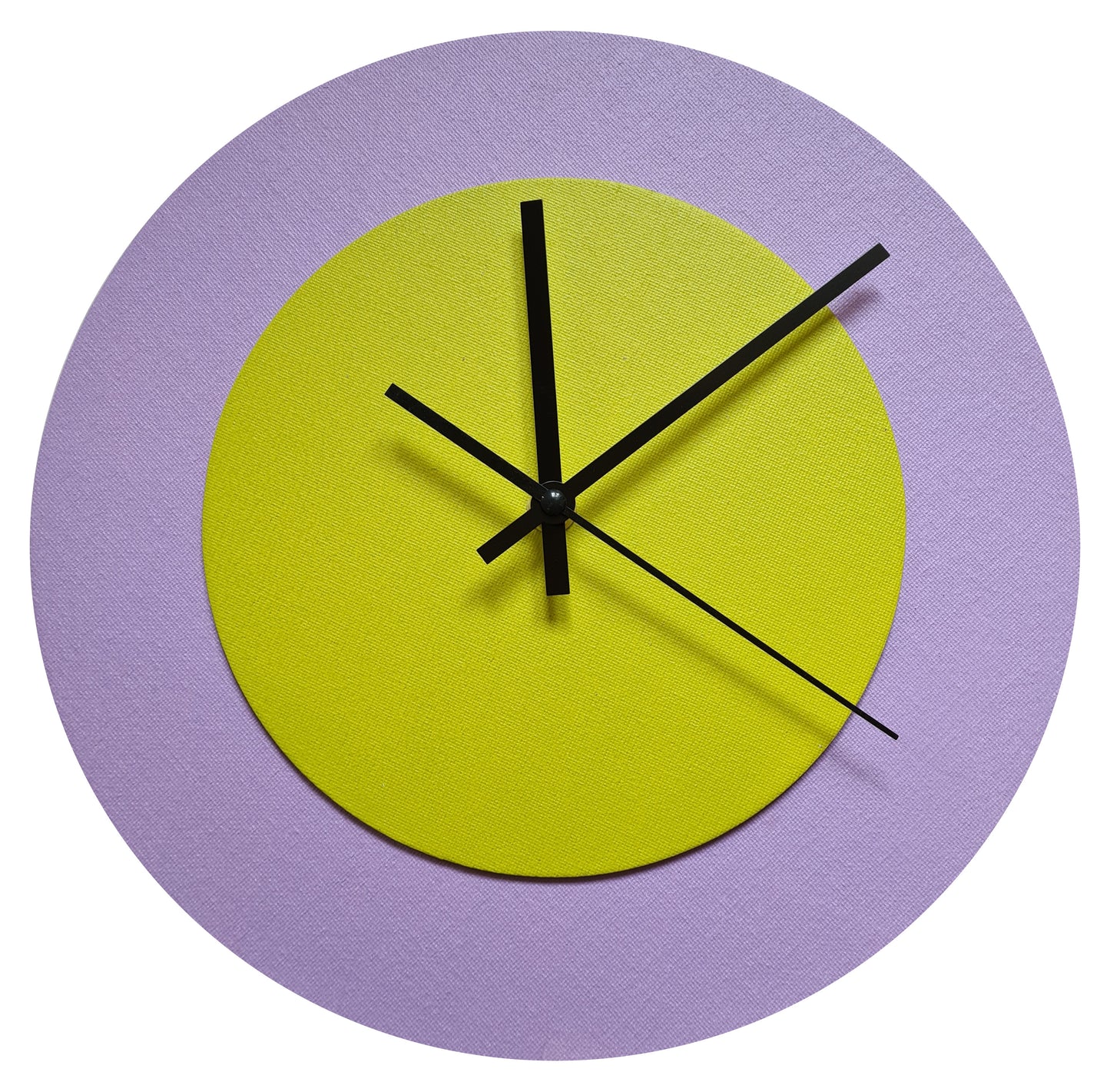 Pop Art Wanduhr Flieder  Farngrün mit schwarzen Zeigern 30 cm rund
