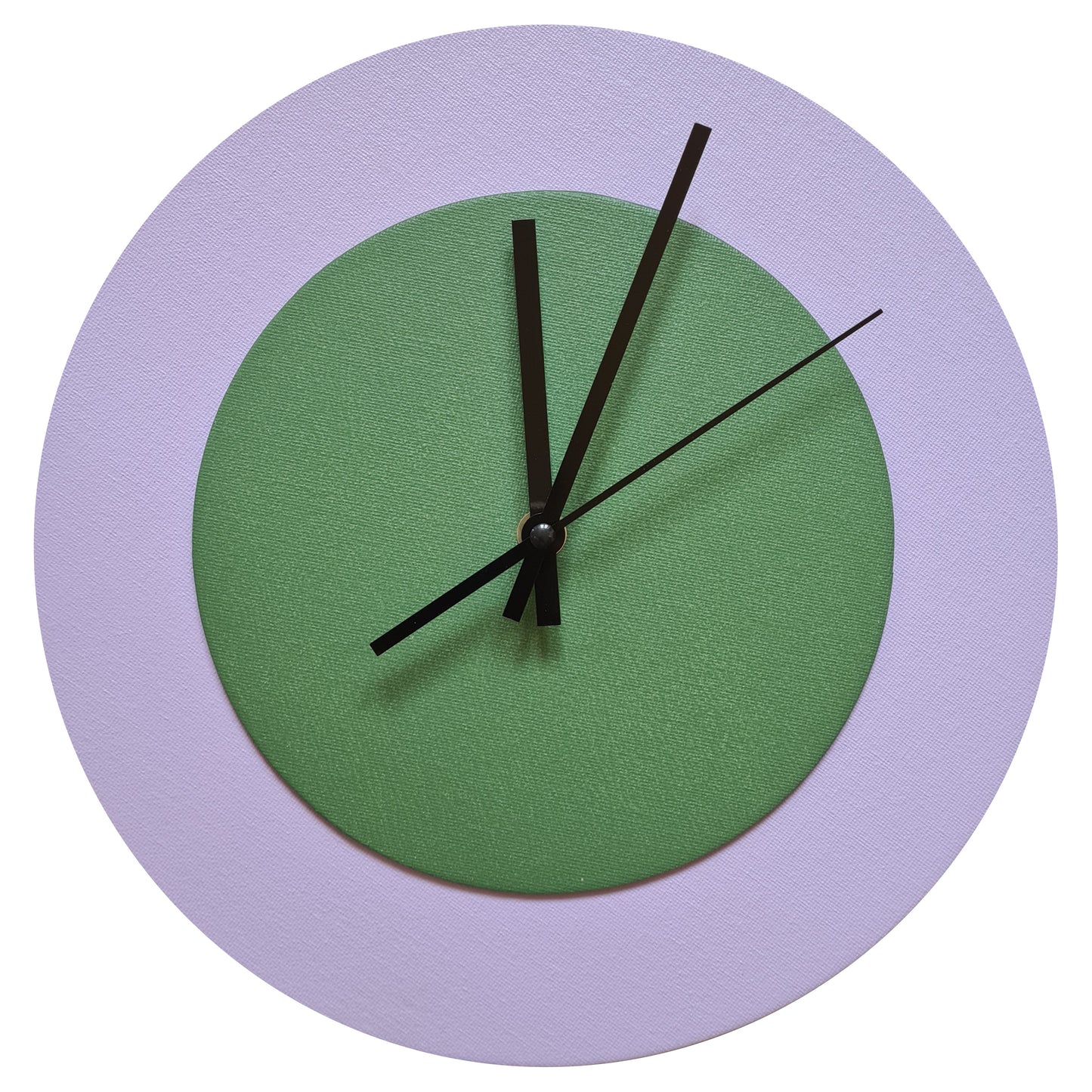 Pop Art Wanduhr Flieder  Laubgrün mit schwarzen Zeigern 30 cm rund

