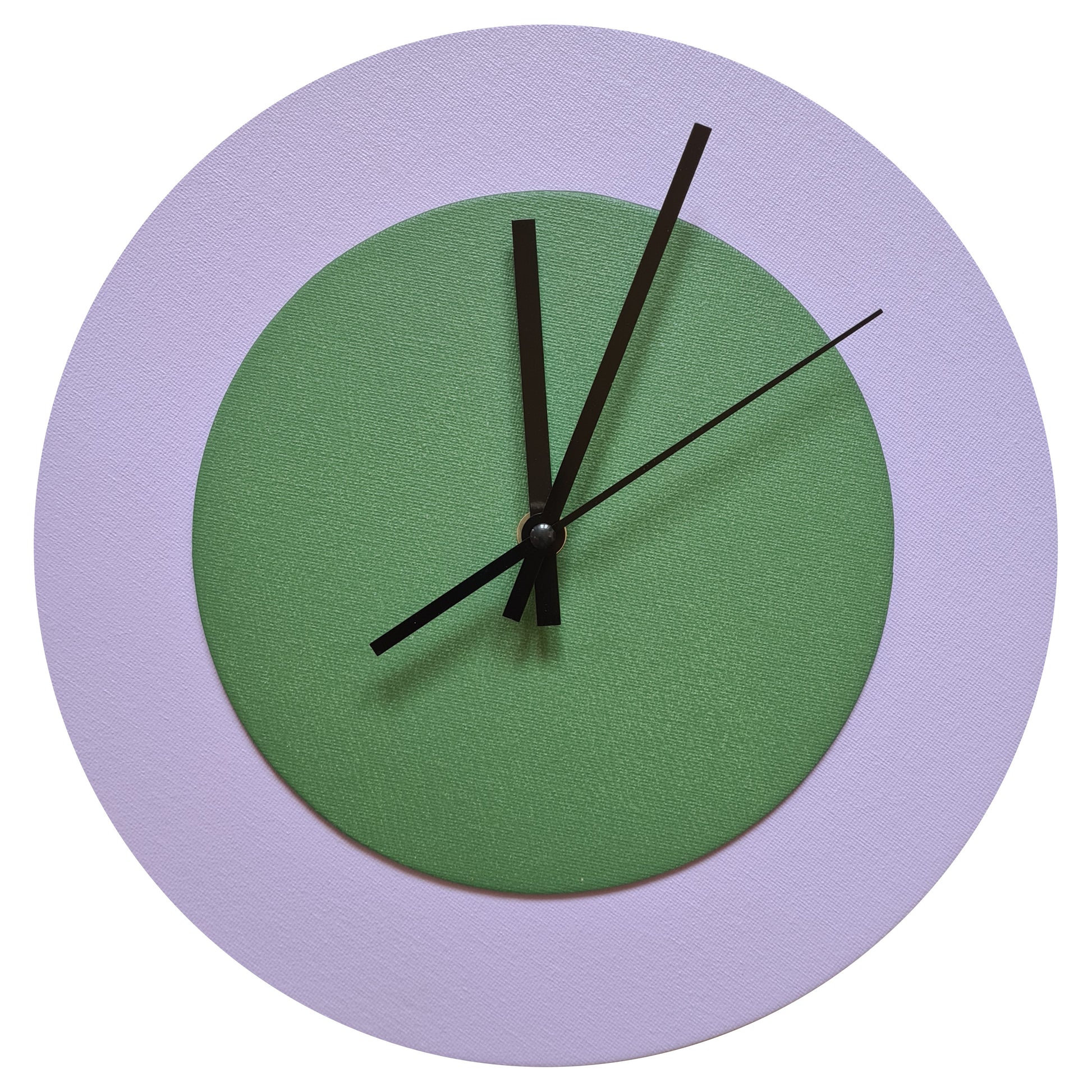 Pop Art Wanduhr Flieder  Laubgrün mit schwarzen Zeigern 30 cm rund
