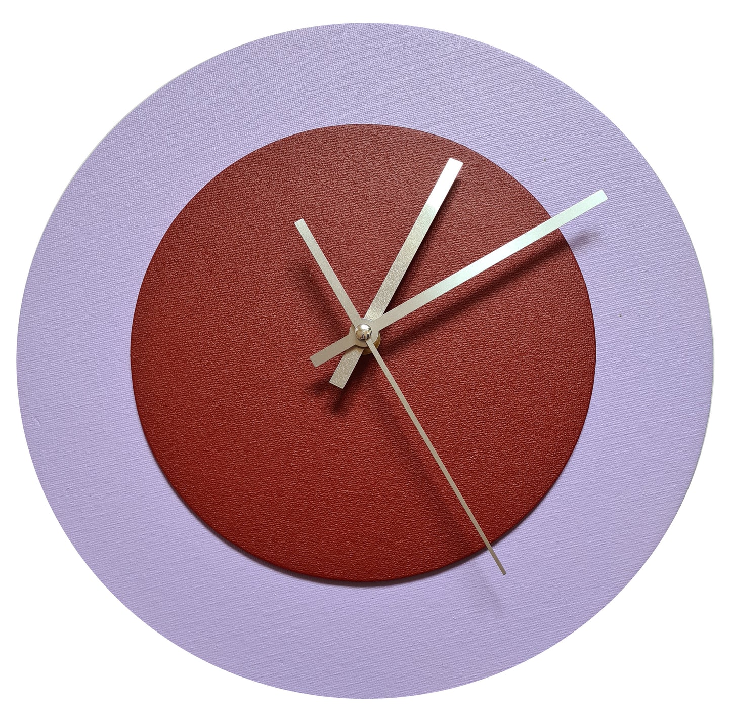 Pop Art Wanduhr Flieder  Dunkelrot mit  silbernen Zeigern 30 cm rund
