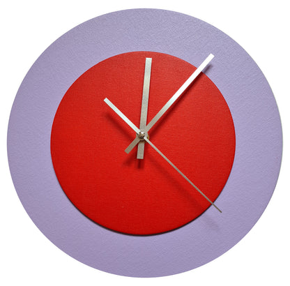Pop Art Wanduhr Flieder  Hellrot mit silbernen Zeigern 30 cm rund

