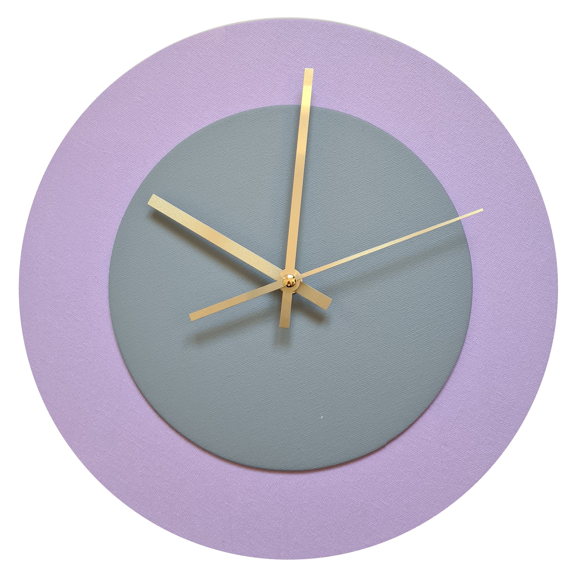 Pop Art Wanduhr Flieder  Grau mit goldenen Zeigern 30 cm rund
