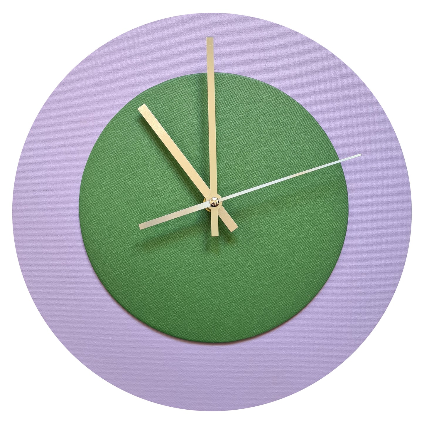 Pop Art Wanduhr Flieder  Laubgrün mit silbernen Zeigern 30 cm rund
