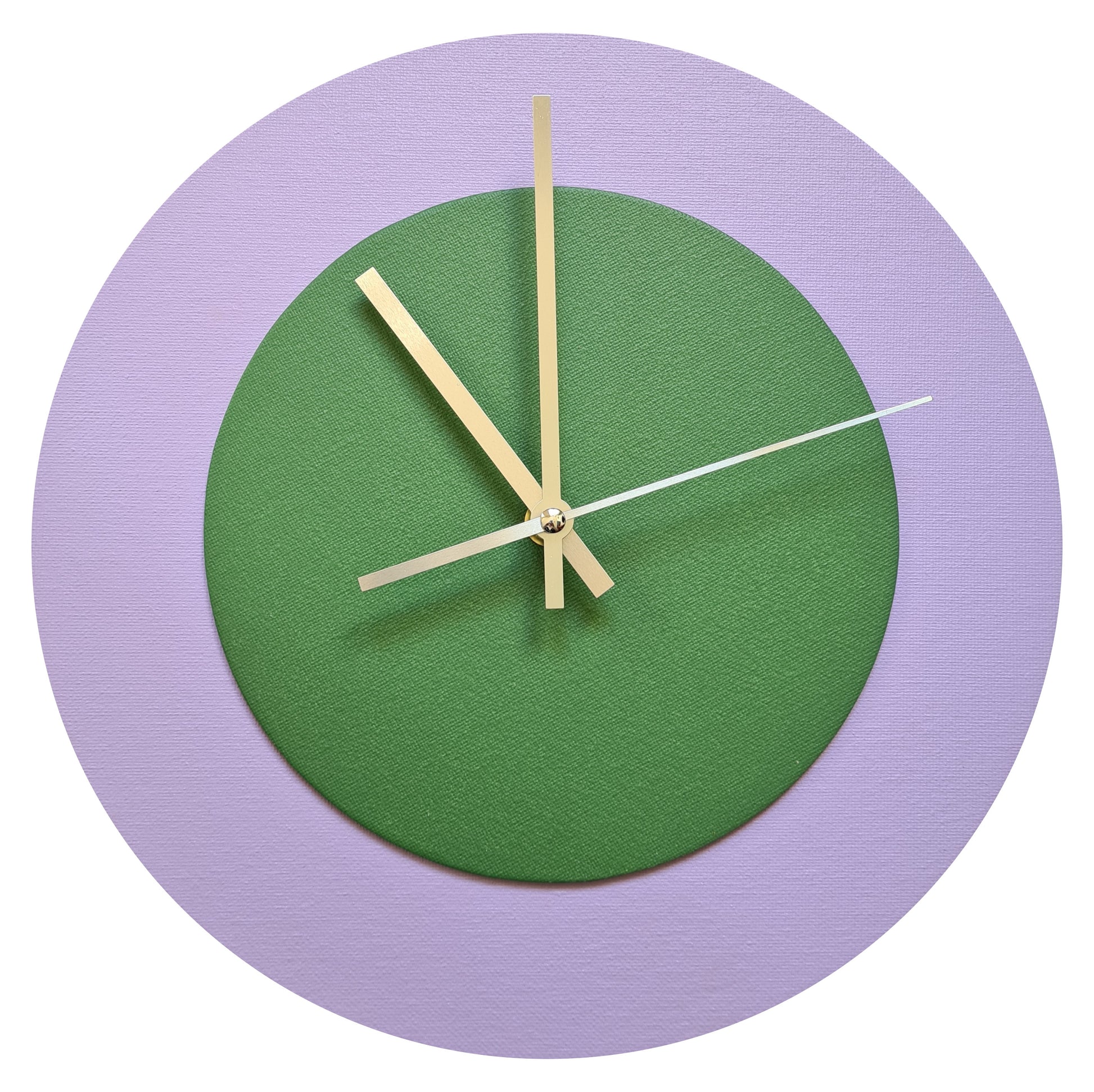 Pop Art Wanduhr Flieder  Laubgrün mit silbernen Zeigern 30 cm rund
