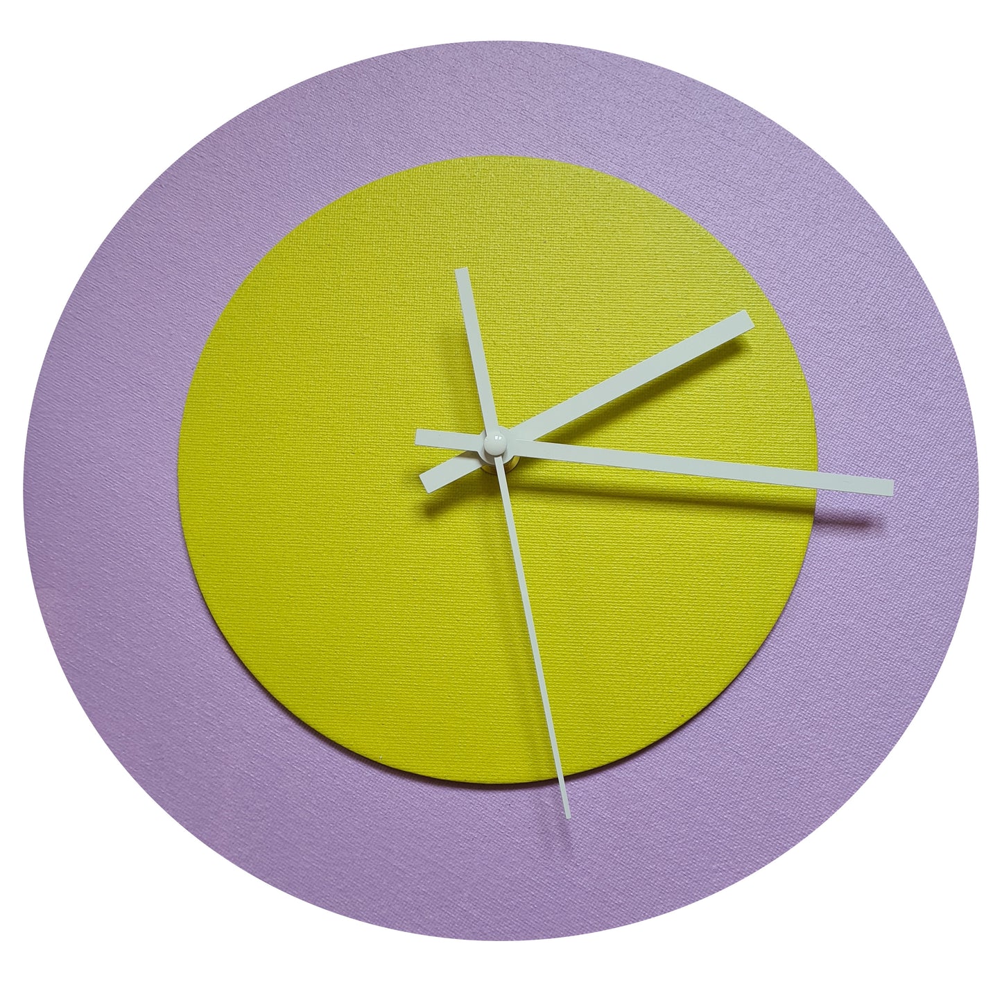 Pop Art Wanduhr Flieder  Farngrün mit weißen Zeigern 30 cm rund

