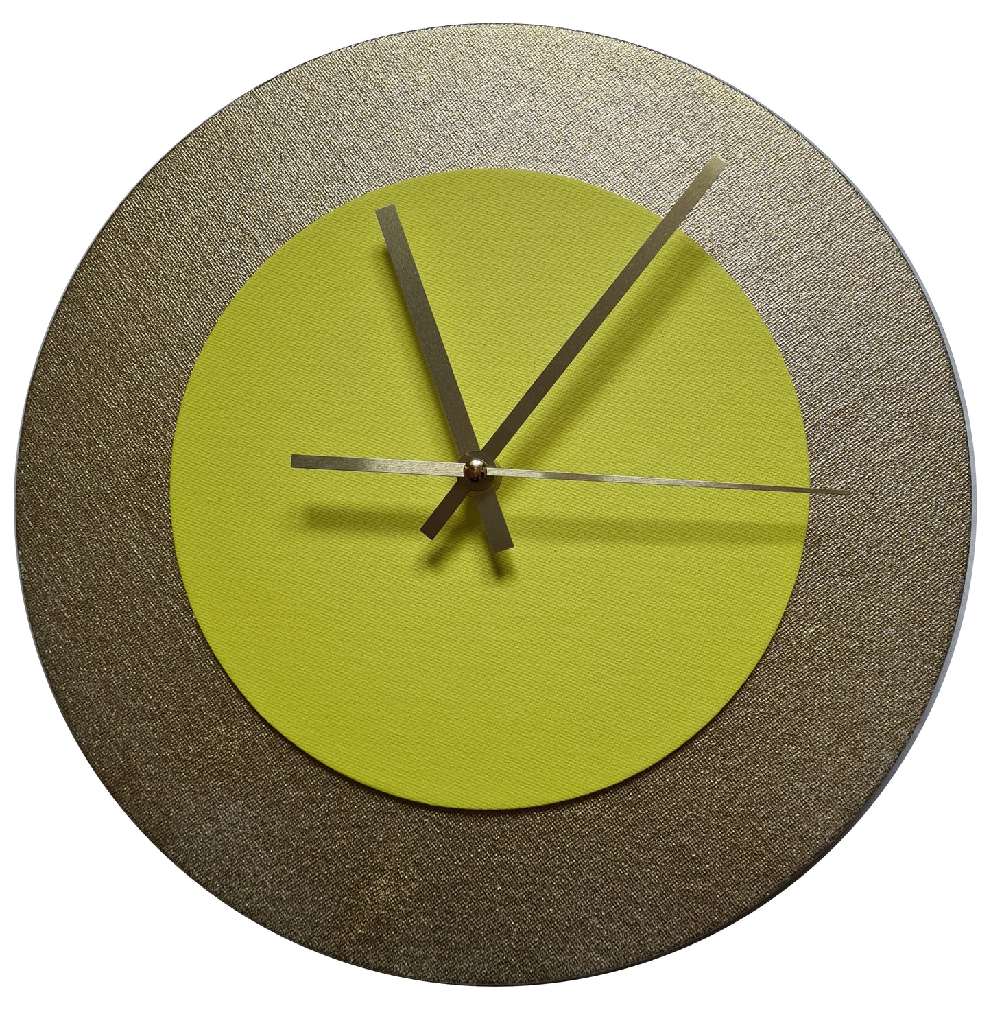 Pop Art Wanduhr Gold  Hellgelb mit goldenen Zeigern 30 cm rund
