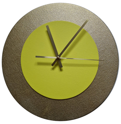 Pop Art Wanduhr Gold  Hellgelb mit goldenen Zeigern 30 cm rund