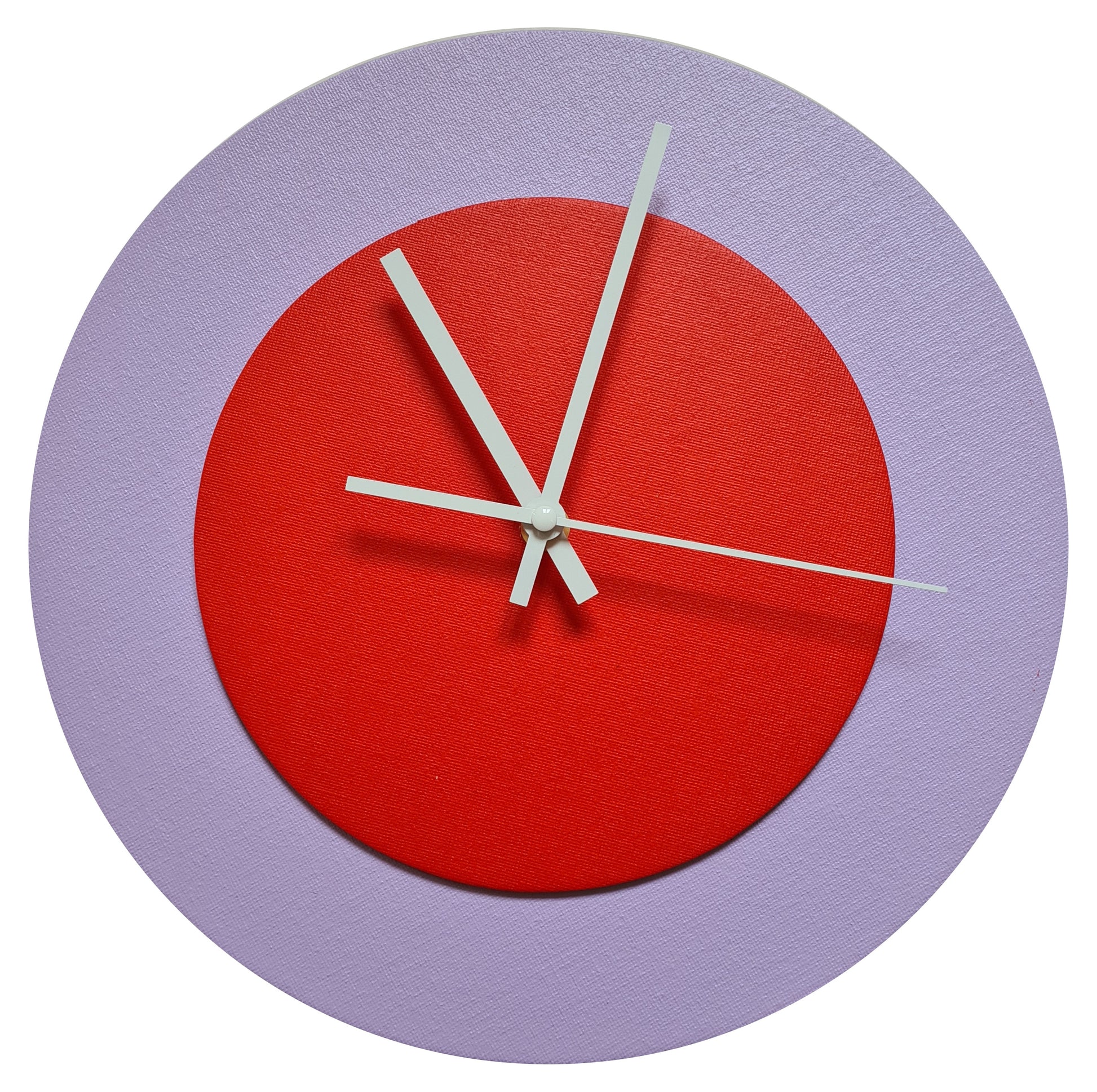 Pop Art Wanduhr Flieder  Hellrot mit weißen Zeigern 30 cm rund

