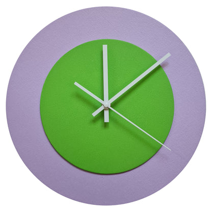 Pop Art Wanduhr Flieder  Hellgrün mit weißen Zeigern 30 cm rund
