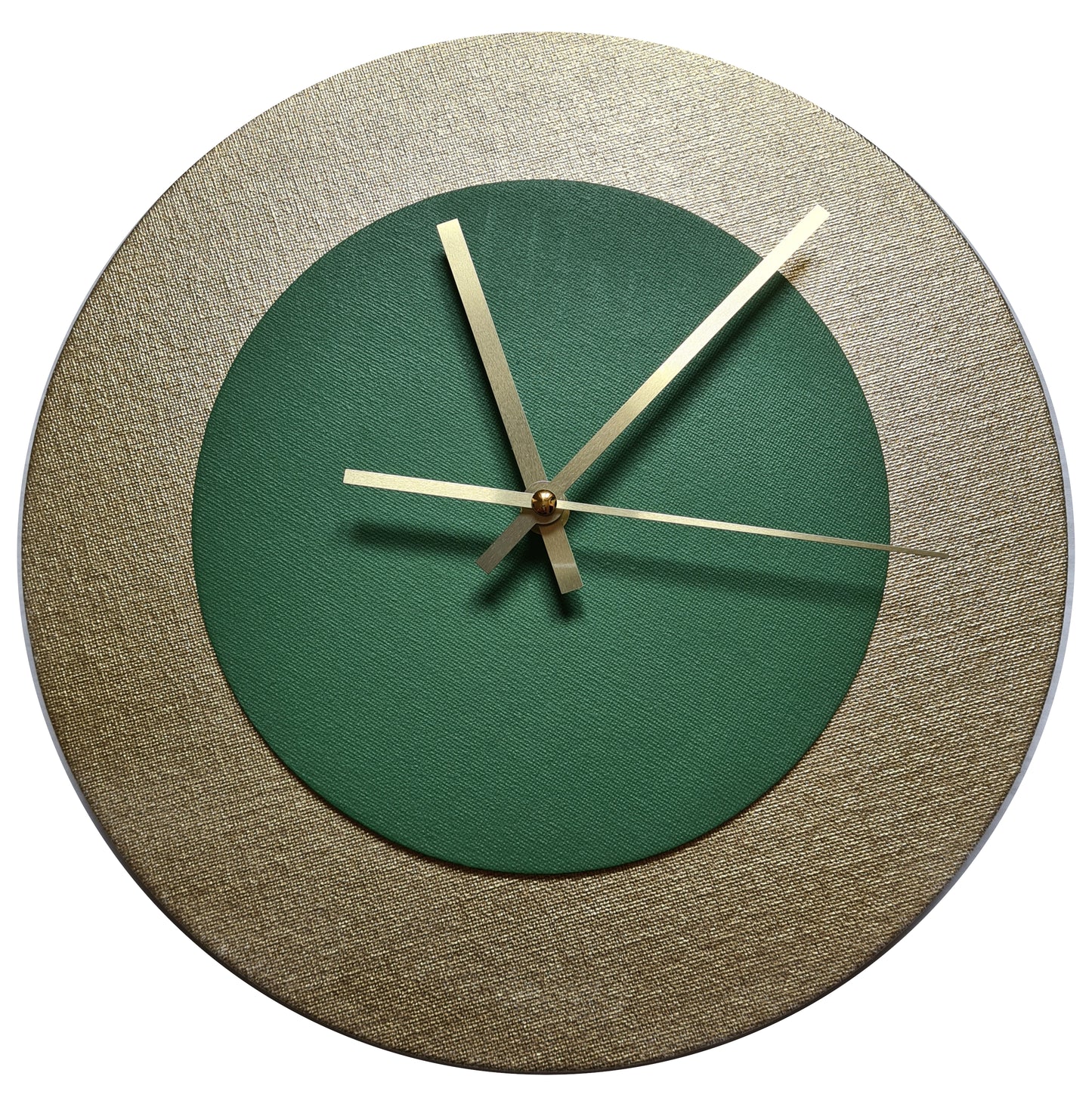 Pop Art Wanduhr Gold  Laubgrün mit goldenen Zeigern 30 cm rund