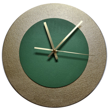 Pop Art Wanduhr Gold  Laubgrün mit goldenen Zeigern 30 cm rund