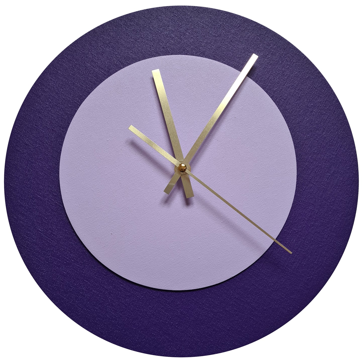 Pop Art Wanduhr Lila  Fliederfarben mit goldenen Zeigern 30 cm rund
