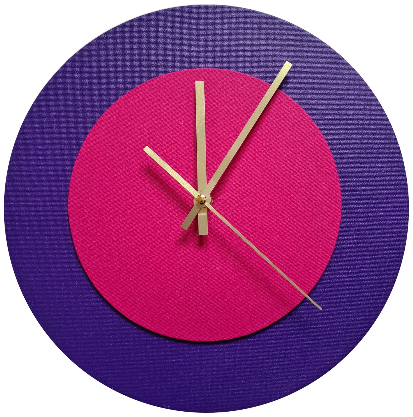 Pop Art Wanduhr Lila  Magentafarben mit goldenen Zeigern 30 cm rund
