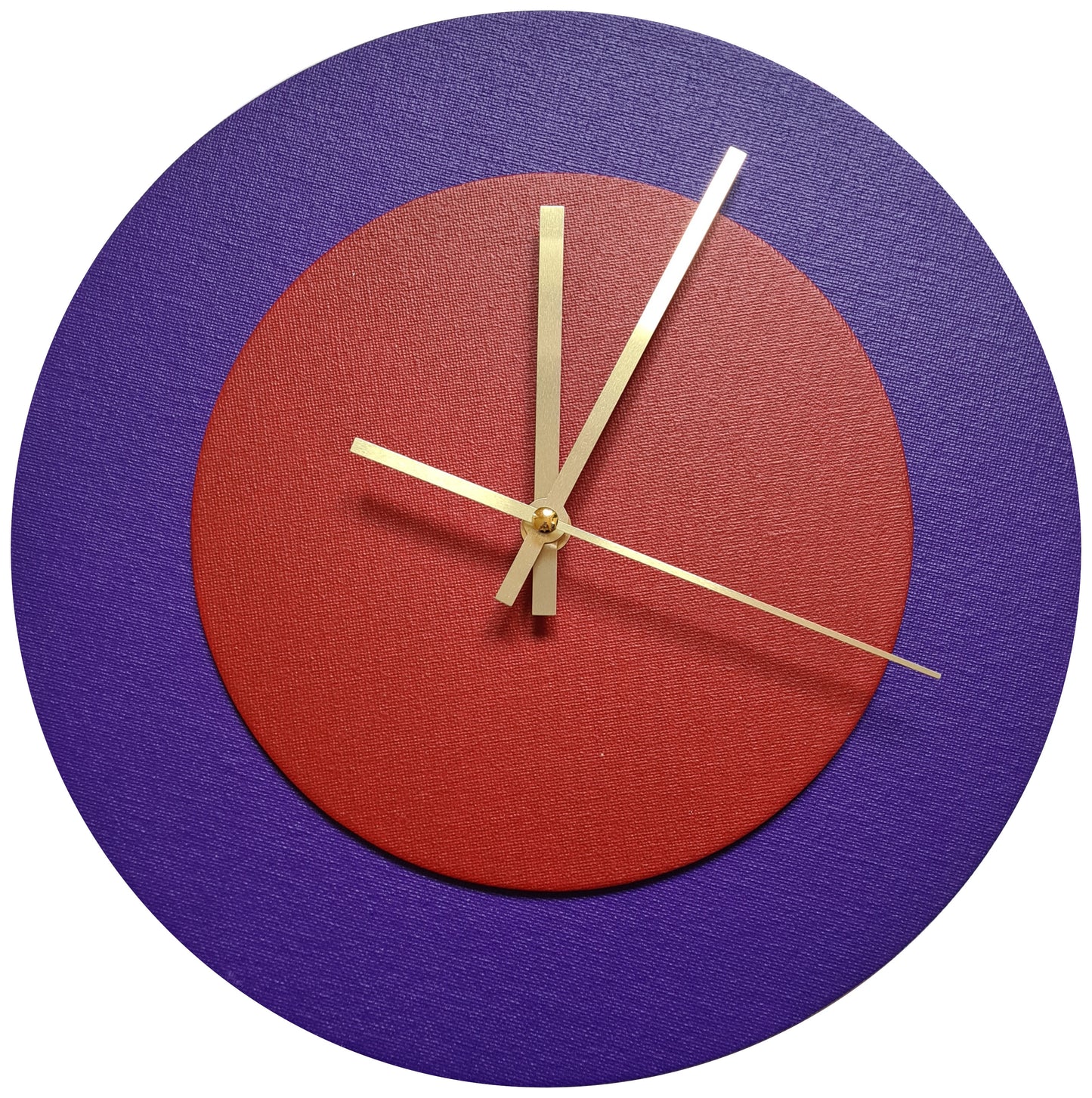 Pop Art Wanduhr Lila  Dunkelrot mit goldenen Zeigern 30 cm rund
