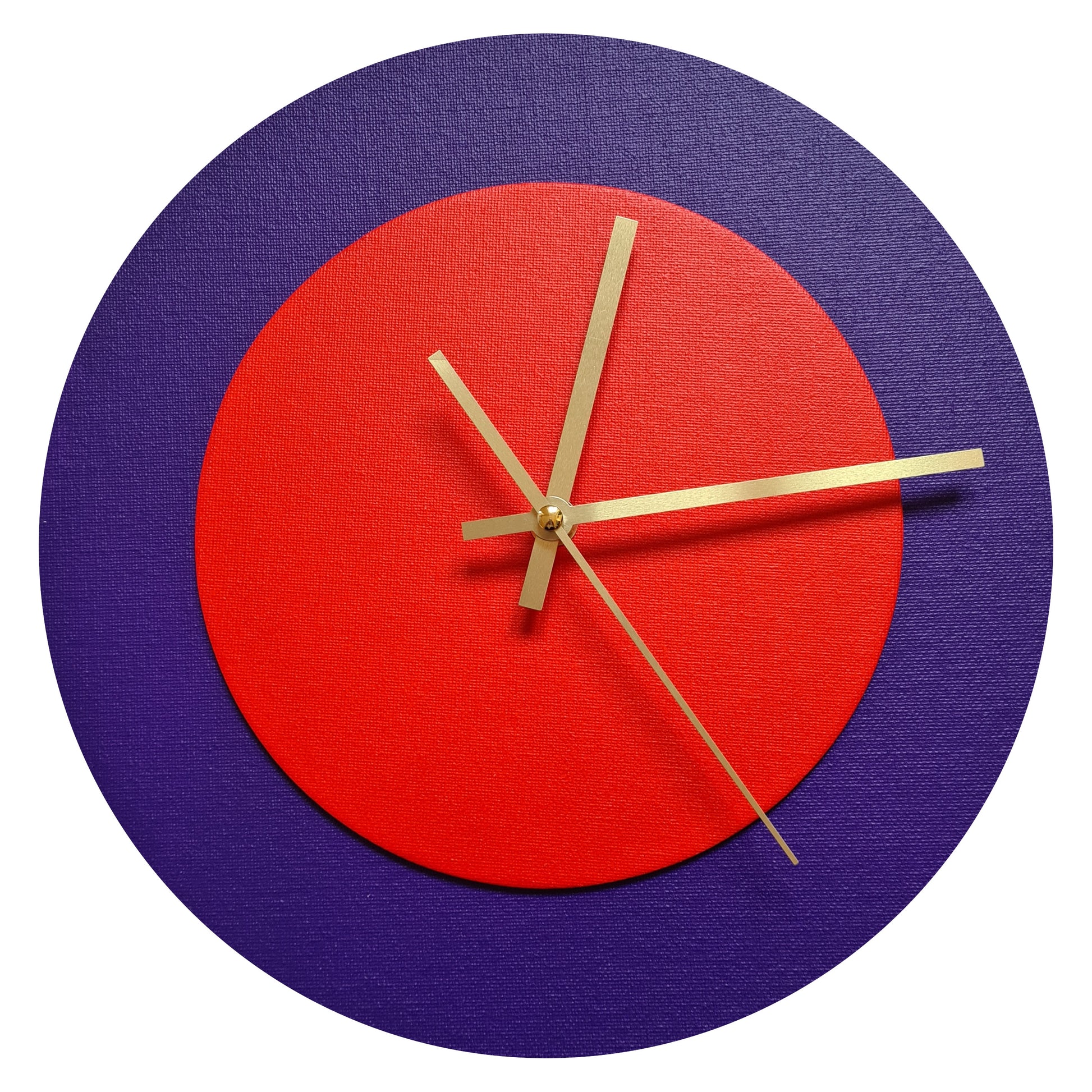 Pop Art Wanduhr Lila  Hellrot mit goldenen Zeigern 30 cm rund
