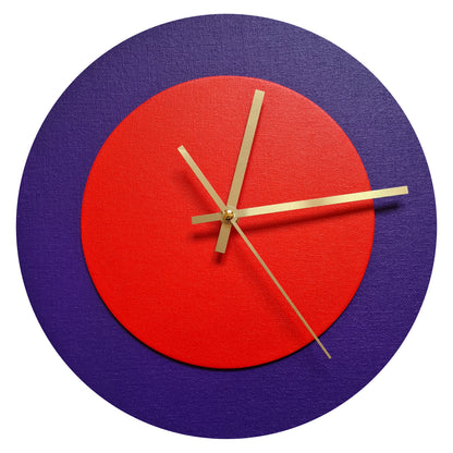 Pop Art Wanduhr Lila  Hellrot mit goldenen Zeigern 30 cm rund
