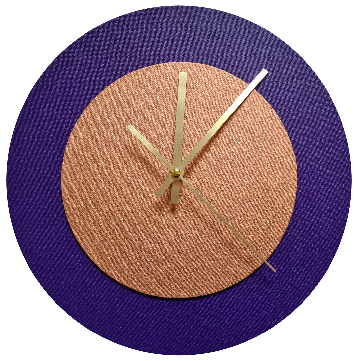 Pop Art Wanduhr Lila  Bronzefarben mit goldenen Zeigern 30 cm rund
