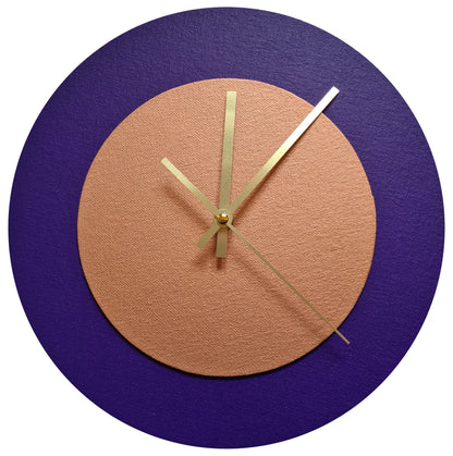 Pop Art Wanduhr Lila  Bronzefarben mit goldenen Zeigern 30 cm rund
