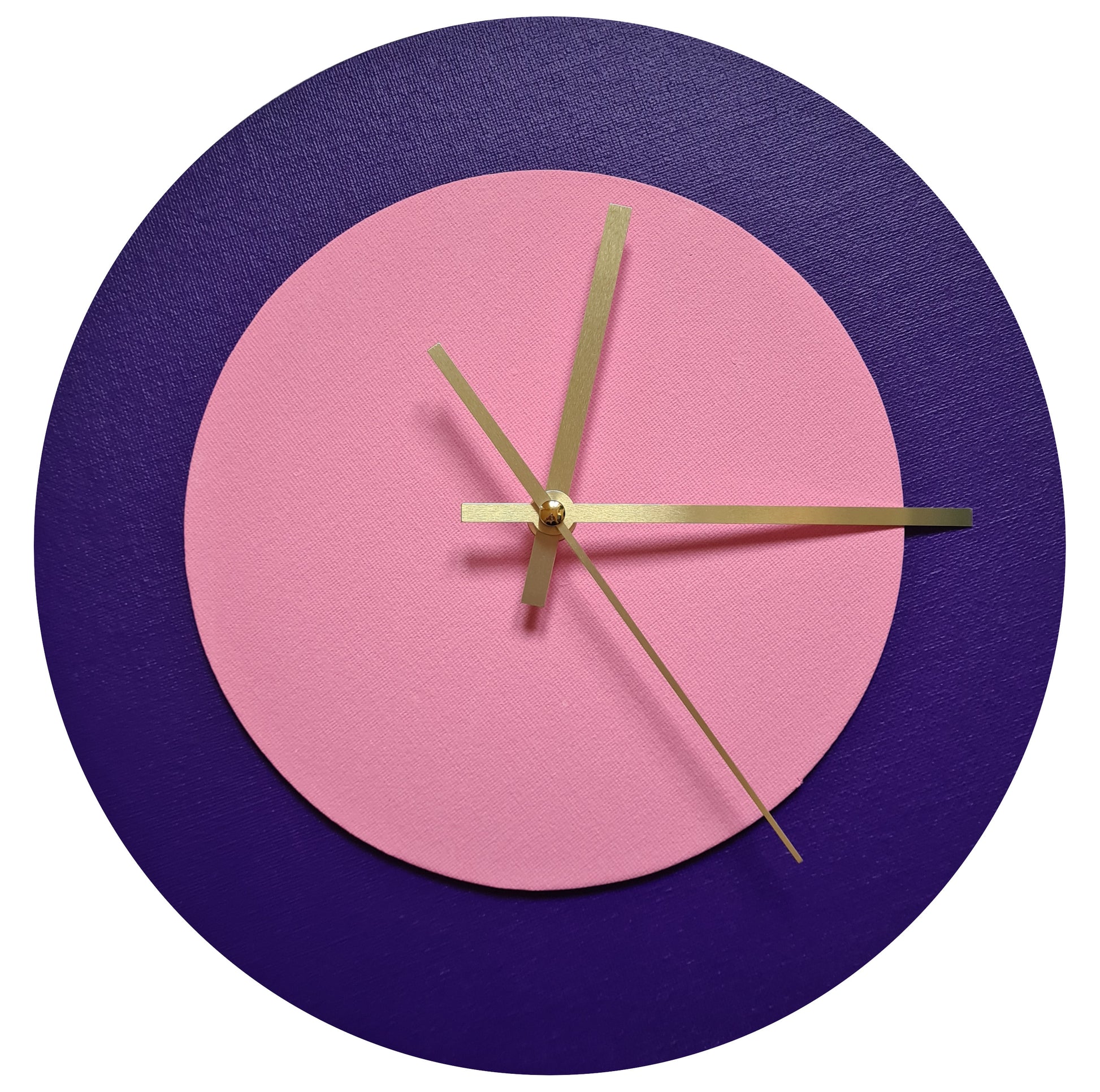 Pop Art Wanduhr Lila  Rosafarben mit goldenen Zeigern 30 cm rund
