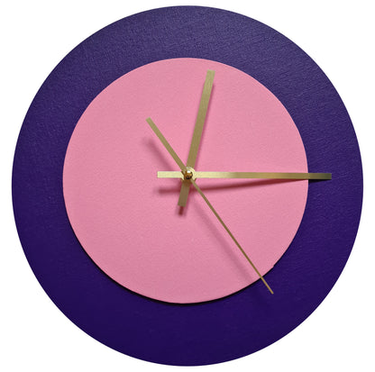 Pop Art Wanduhr Lila  Rosafarben mit goldenen Zeigern 30 cm rund
