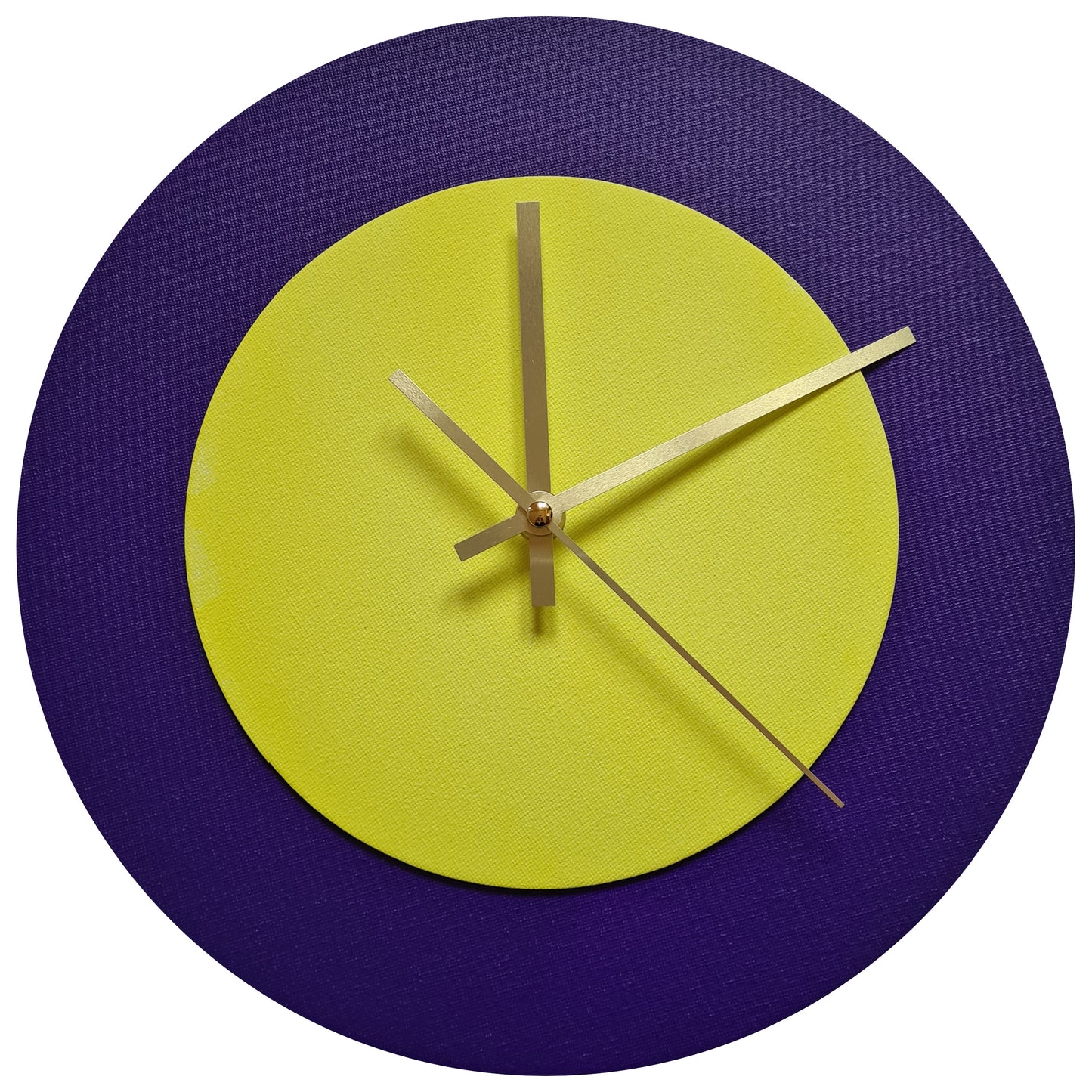 Pop Art Wanduhr Lila  Farngrün mit goldenen Zeigern 30 cm rund
