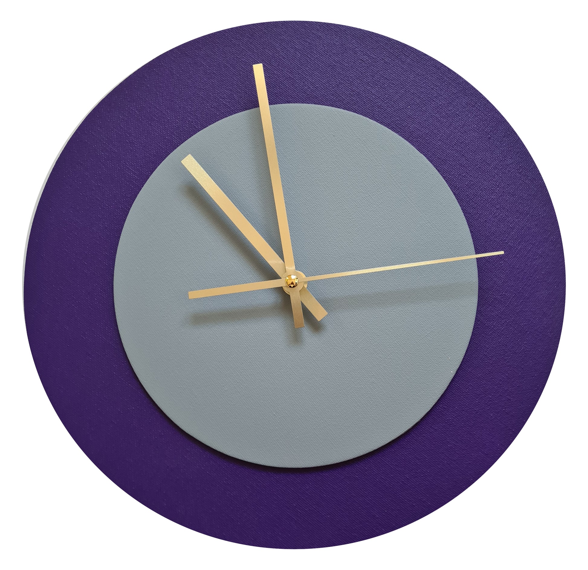 Pop Art Wanduhr Lila  Grau mit goldenen Zeigern 30 cm rund
