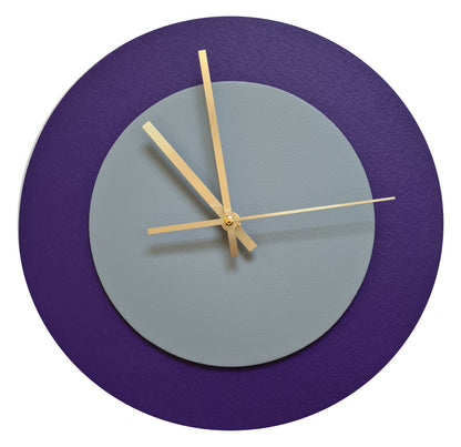 Pop Art Wanduhr Lila  Grau mit goldenen Zeigern 30 cm rund
