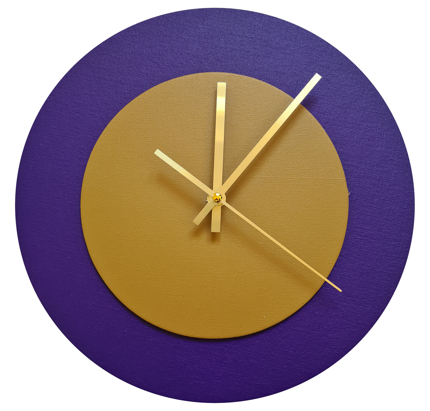 Pop Art Wanduhr Lila  Hellbraun mit goldenen Zeigern 30 cm rund
