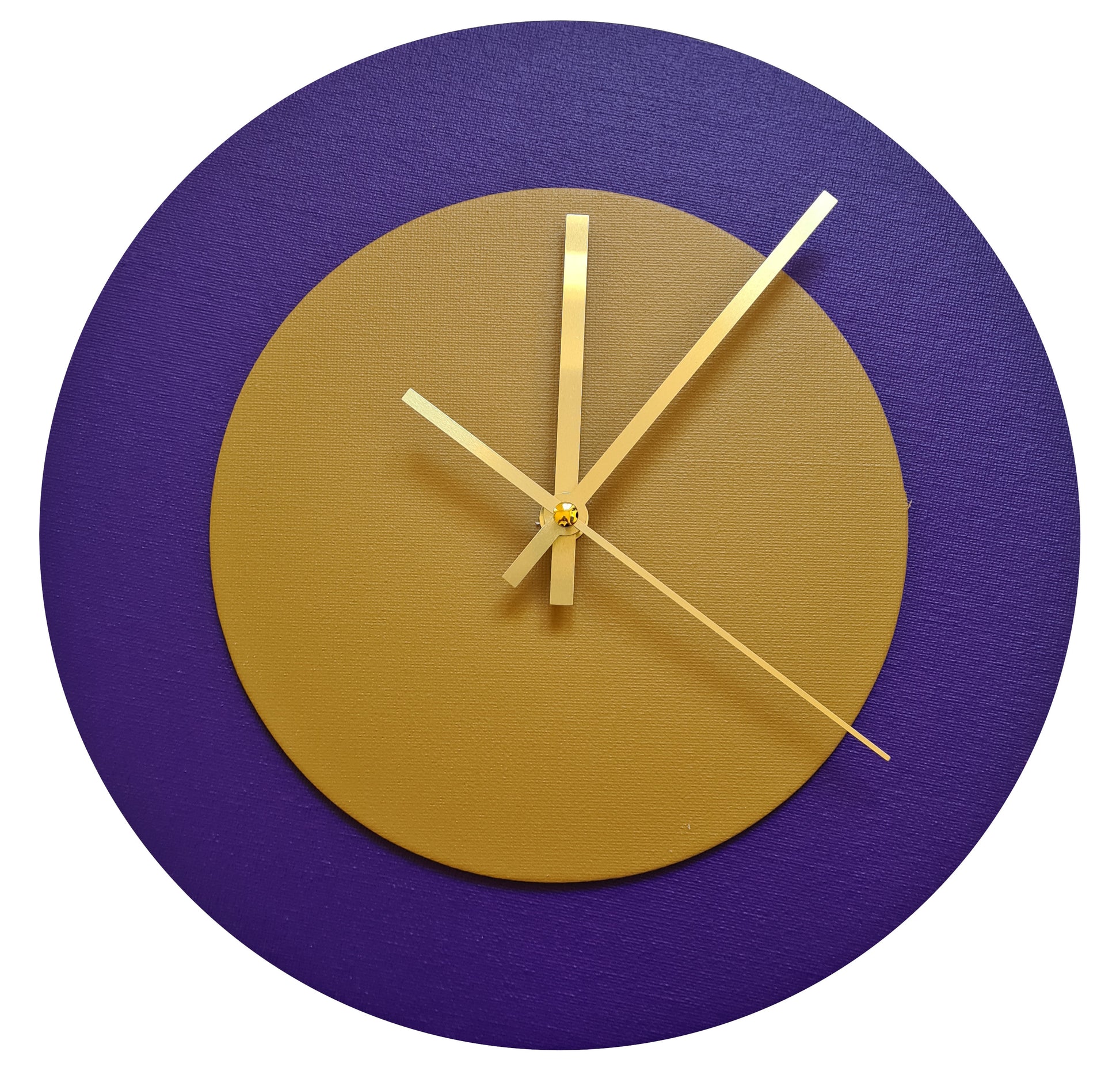Pop Art Wanduhr Lila  Hellbraun mit goldenen Zeigern 30 cm rund
