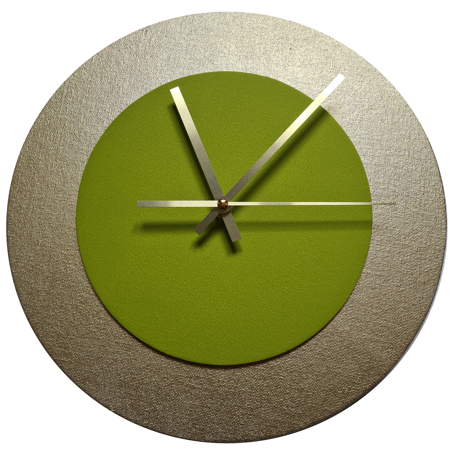 Pop Art Wanduhr Gold  Olivgrün mit goldenen Zeigern 30 cm rund
