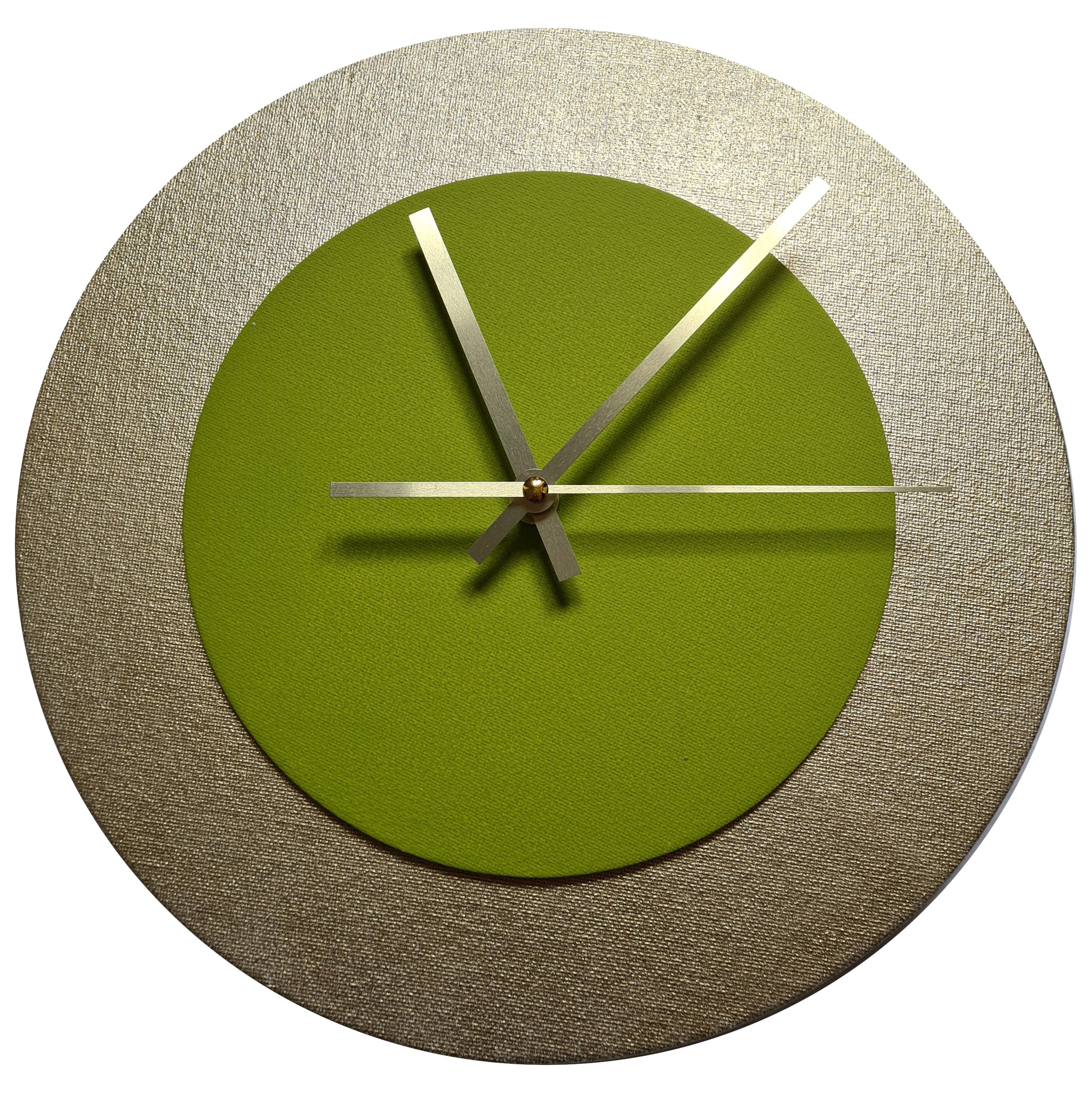 Pop Art Wanduhr Gold  Olivgrün mit goldenen Zeigern 30 cm rund
