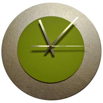 Pop Art Wanduhr Gold  Olivgrün mit goldenen Zeigern 30 cm rund