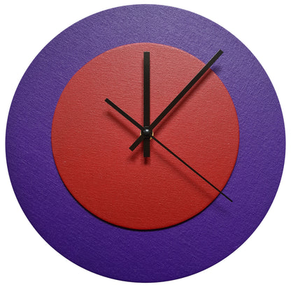 Pop Art Wanduhr Lila  Dunkelrot mit  schwarzen Zeigern 30 cm rund
