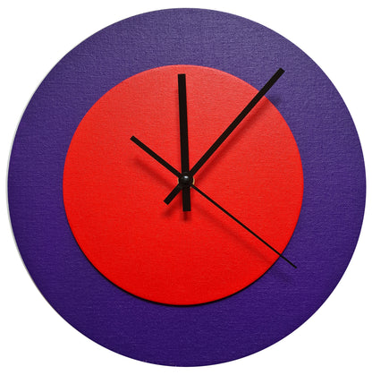 Pop Art Wanduhr Lila  Orangefarben mit schwarzen Zeigern 30 cm rund
