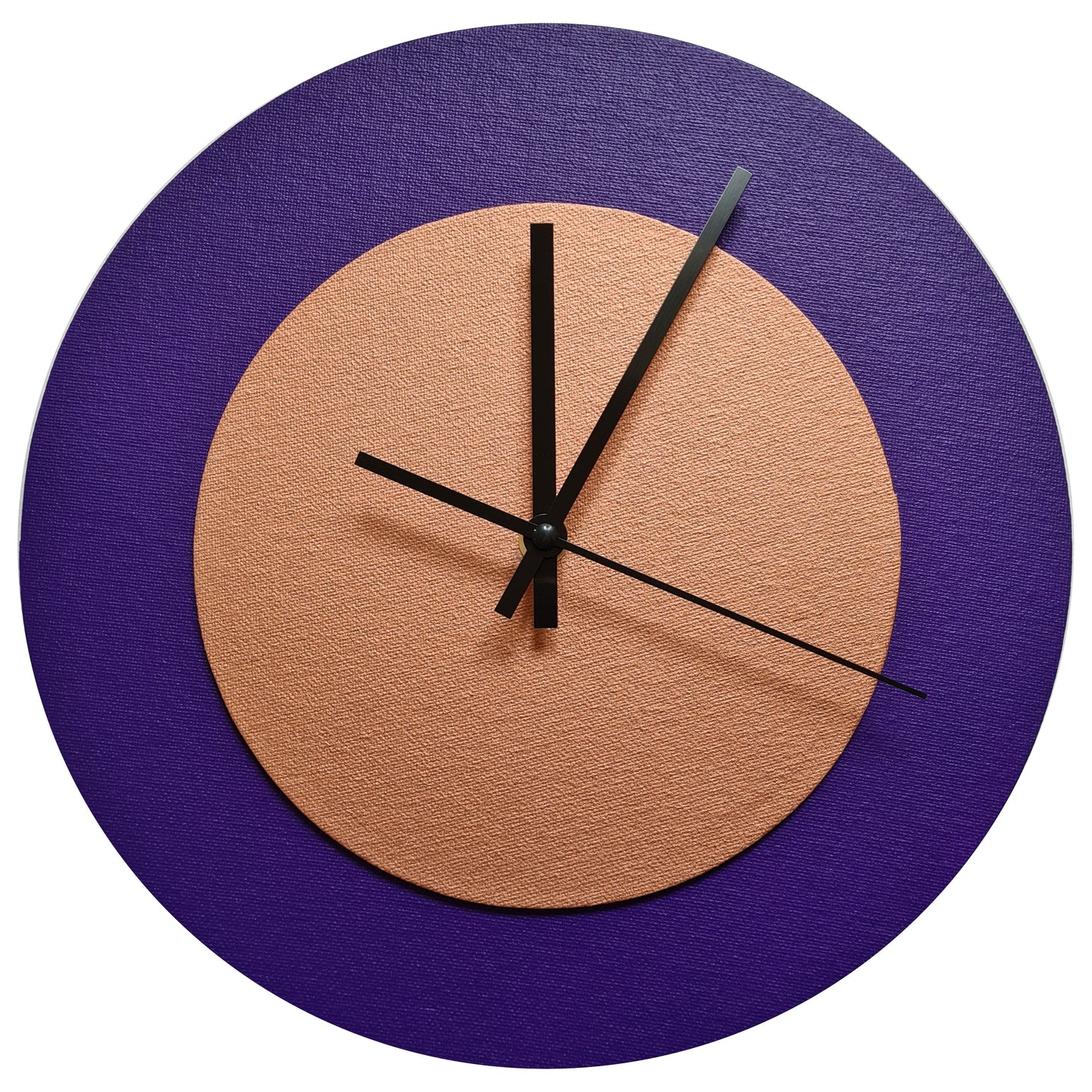 Pop Art Wanduhr Lila  Bronzefarben mit  schwarzen Zeigern 30 cm rund

