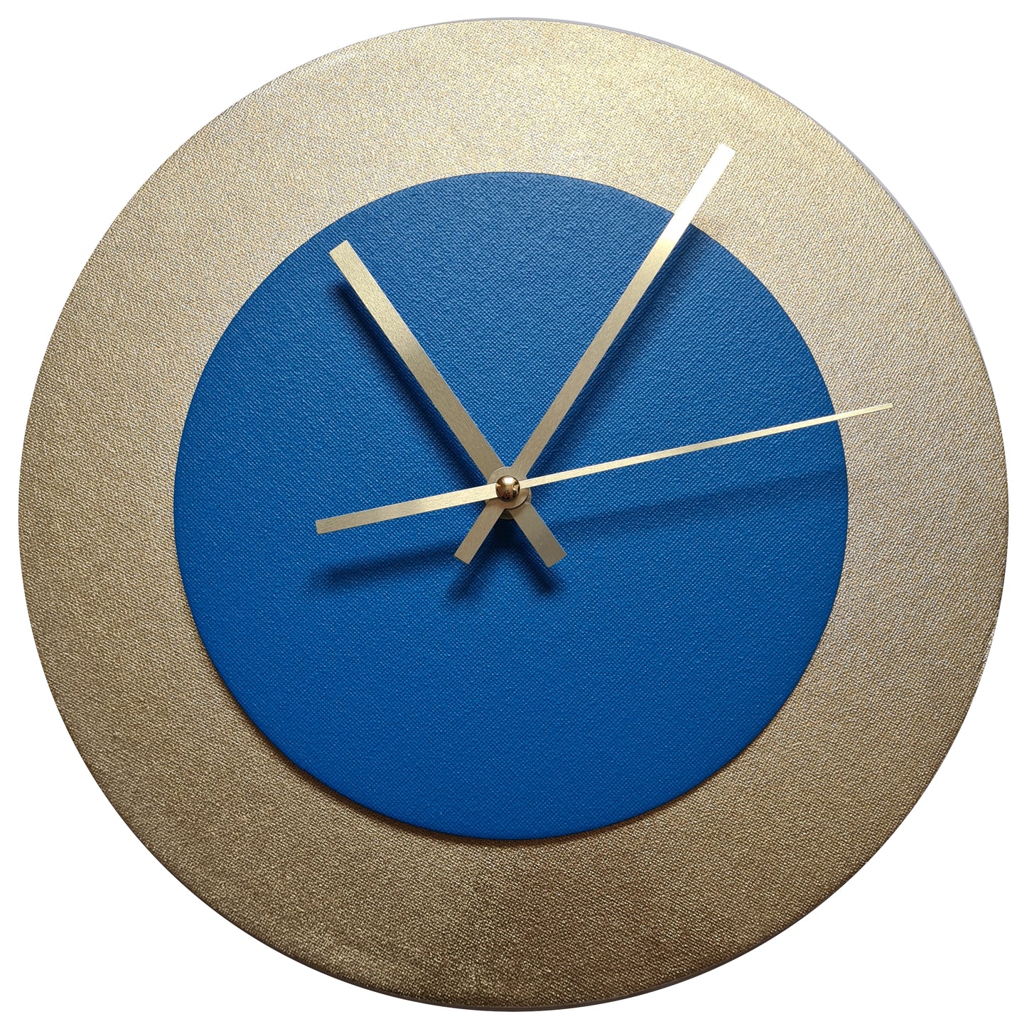 Pop Art Wanduhr Gold  Mittelblau mit goldenen Zeigern 30 cm rund