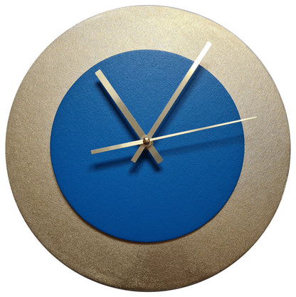 Pop Art Wanduhr Gold  Mittelblau mit goldenen Zeigern 30 cm rund