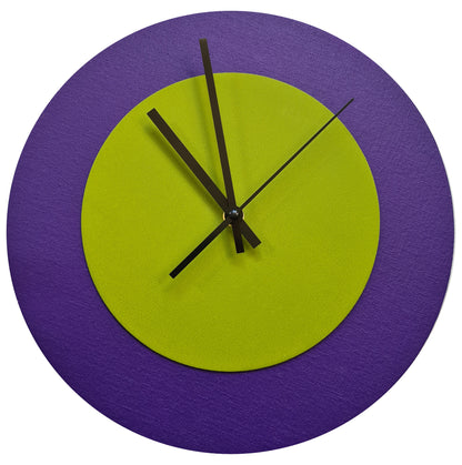 Pop Art Wanduhr Lila  Olivgrün mit schwarzen Zeigern 30 cm rund
