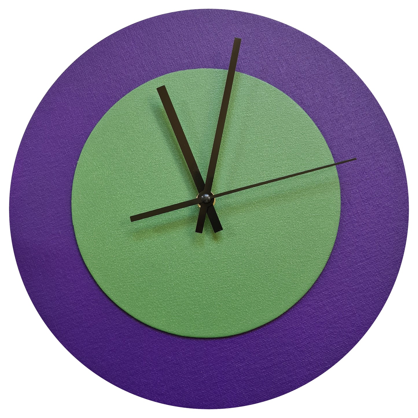 Pop Art Wanduhr Lila  Laubgrün mit schwarzen Zeigern 30 cm rund
