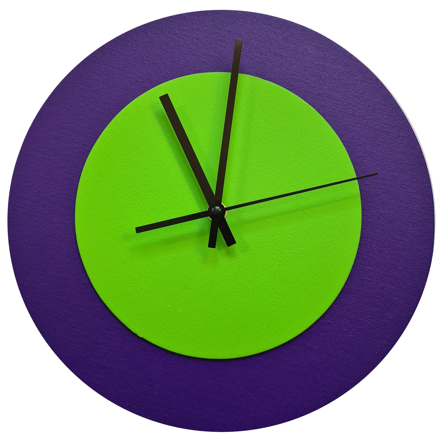 Pop Art Wanduhr Lila  Hellgrün mit schwarzen Zeigern 30 cm rund
